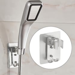 adjustable adhesive shower head holder with hooks for handheld shower