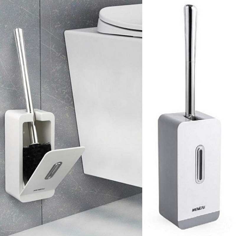 Wall Mounted Toilet Brush With Holder Long Handle Space Saving Bathroom Cleaner 0