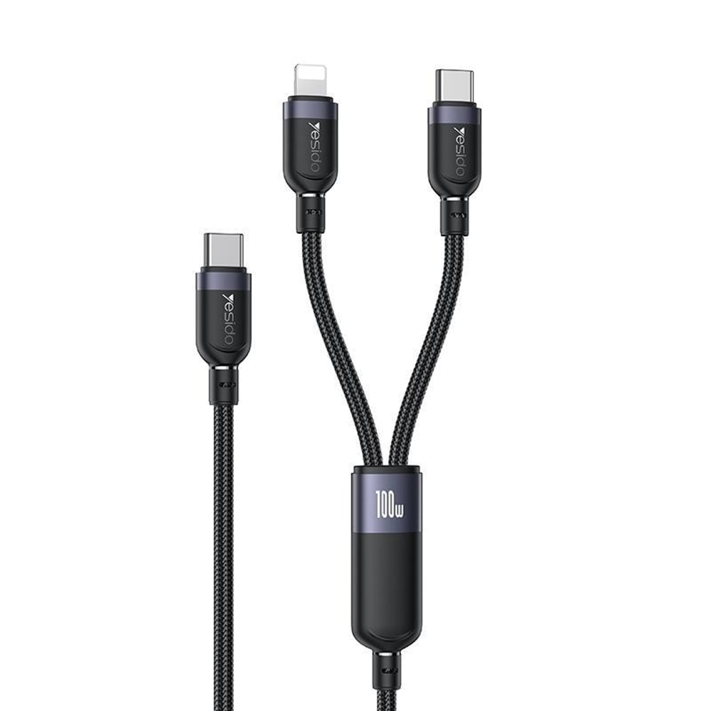 100W USB C To Lightning Fast Charging Cable 2 In 1 Braided Multi Device Charger 0