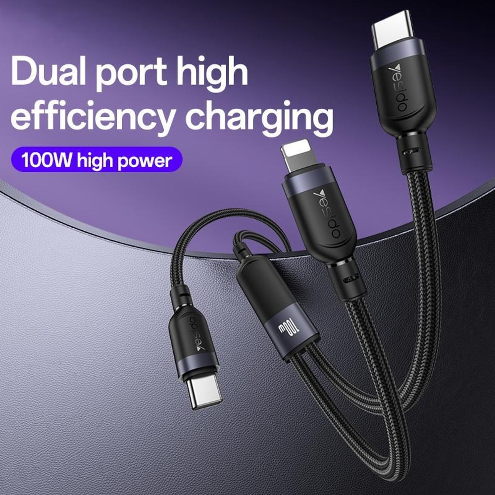 100W USB C To Lightning Fast Charging Cable 2 In 1 Braided Multi Device Charger 1