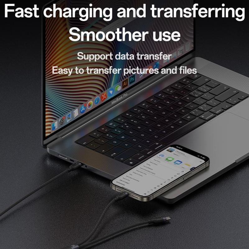 100W USB C To Lightning Fast Charging Cable 2 In 1 Braided Multi Device Charger 11