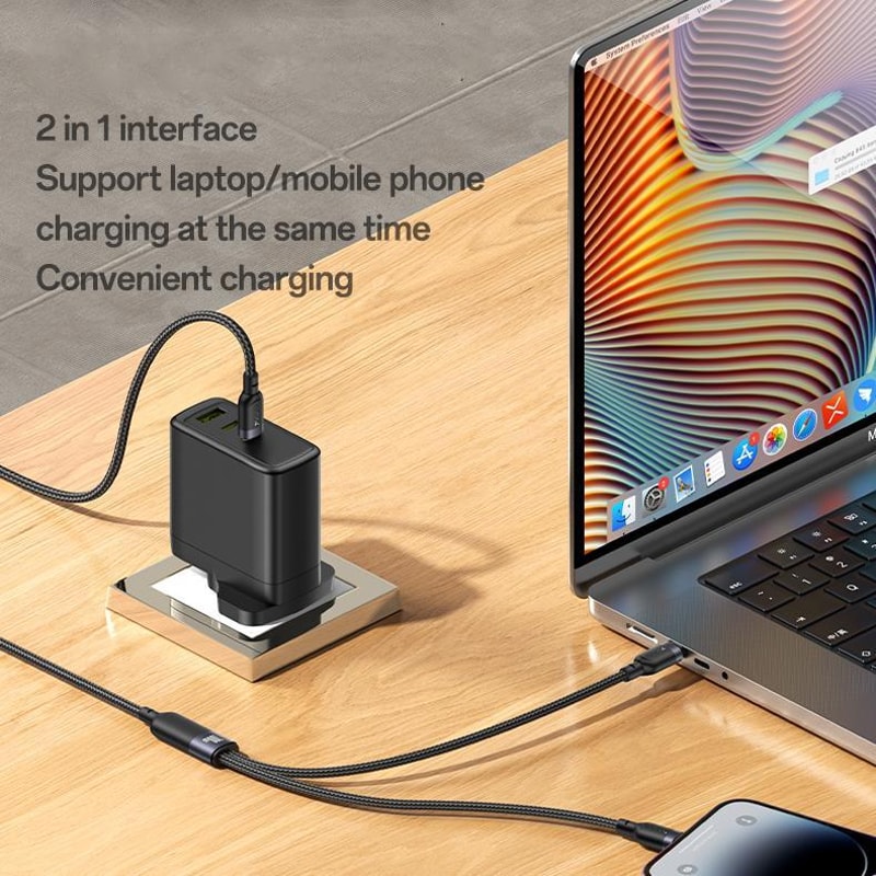100W USB C To Lightning Fast Charging Cable 2 In 1 Braided Multi Device Charger 8