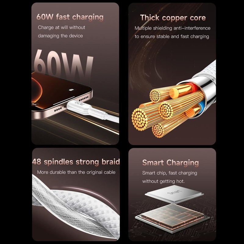 30W Fast USB C To Lightning Cable Braided Durable Charging Cable 3