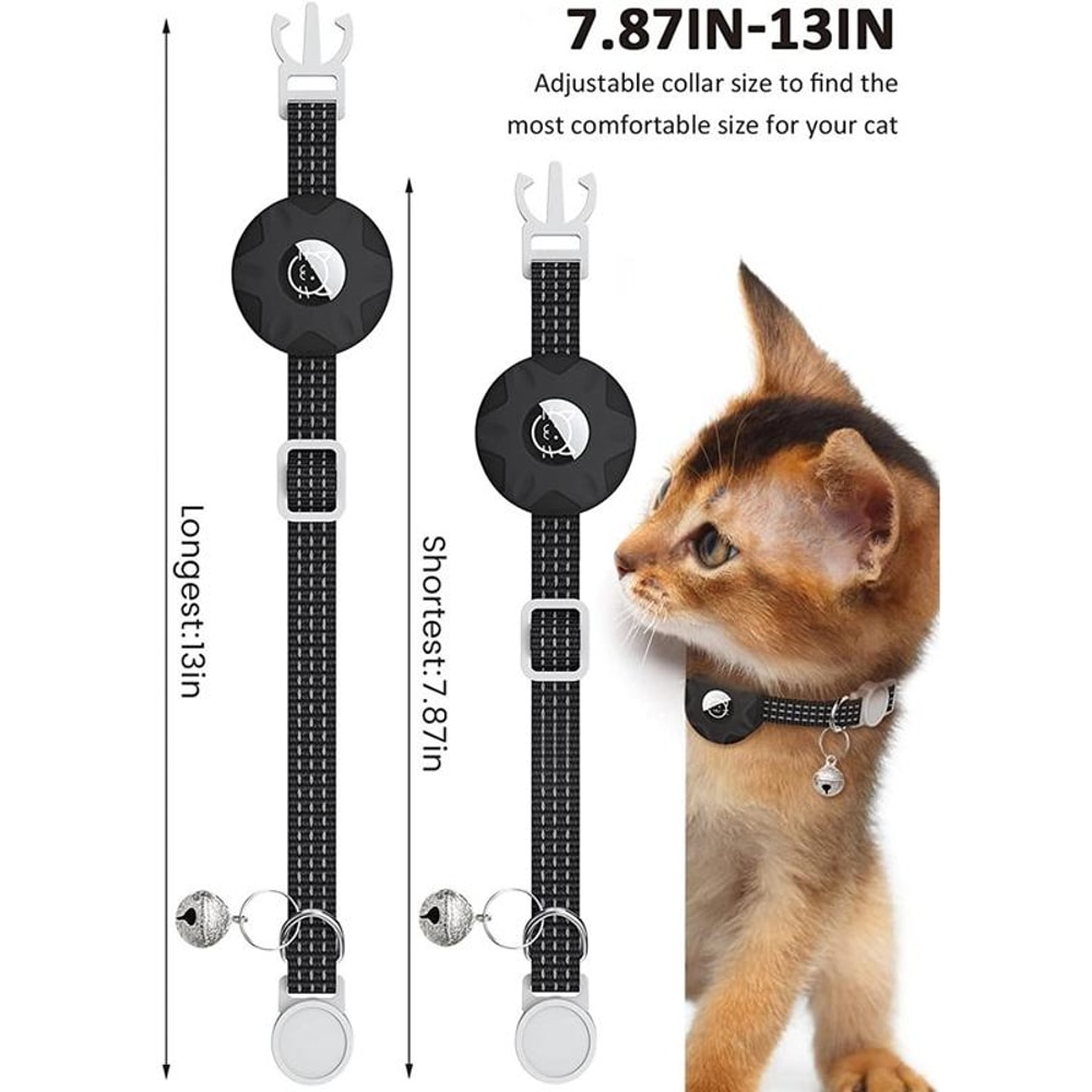 Reflective AirTag Cat Collar With Silicone Holder Bell And Safety Breakaway Buckle 1