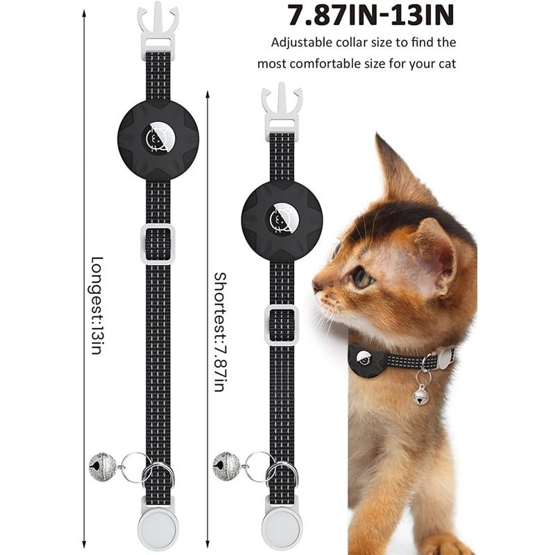 Reflective AirTag Cat Collar With Silicone Holder Bell And Safety Breakaway Buckle 1