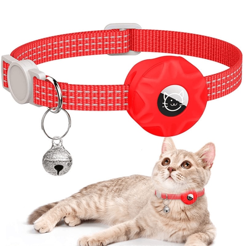 Reflective AirTag Cat Collar With Silicone Holder Bell And Safety Breakaway Buckle 9