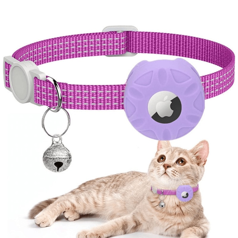 Reflective AirTag Cat Collar With Silicone Holder Bell And Safety Breakaway Buckle 14