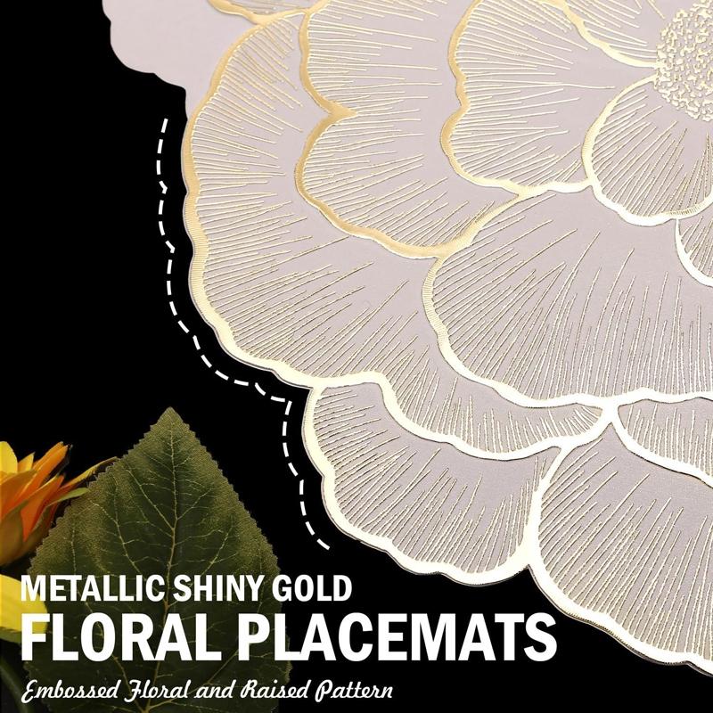Gold Flower Heat Resistant Placemat PVC Kitchen Table Heat Insulating Pad