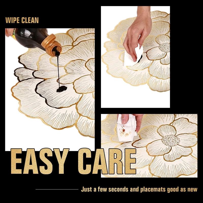 Gold Flower Heat Resistant Placemat PVC Kitchen Table Heat Insulating Pad