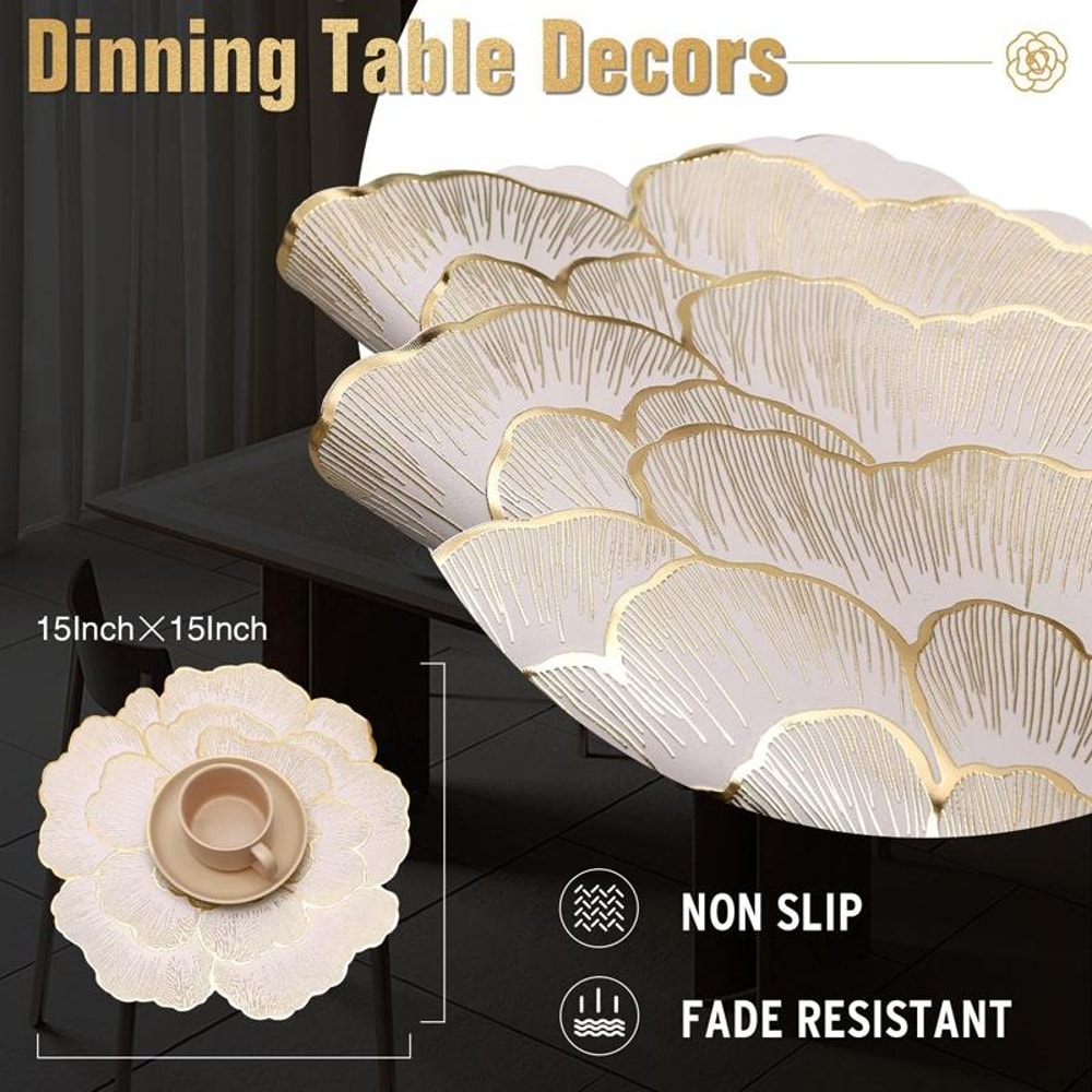 Gold Flower Heat Resistant Placemat PVC Kitchen Table Heat Insulating Pad