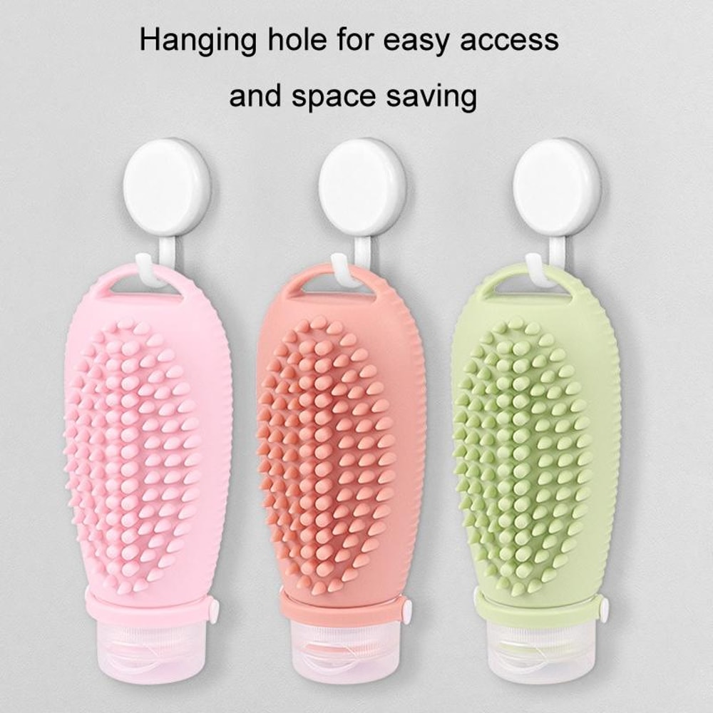 Silicone Travel Dispenser Bottle With Scalp Massage Brush 1