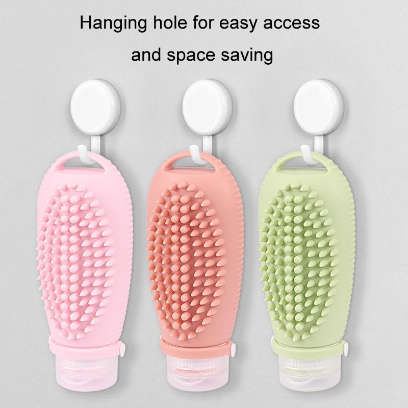 Silicone Travel Dispenser Bottle With Scalp Massage Brush 1