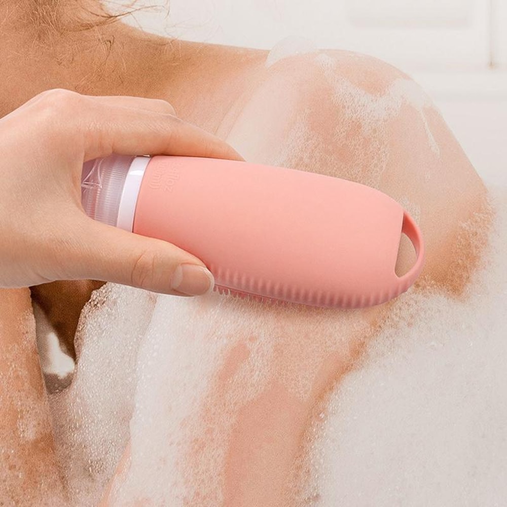 Travel Shower Brush Dispenser Bottle Portable Shampoo Lotion Scrubber 2