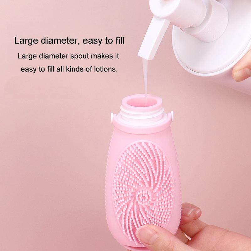 Travel Shower Brush Dispenser Bottle Portable Shampoo Lotion Scrubber 5