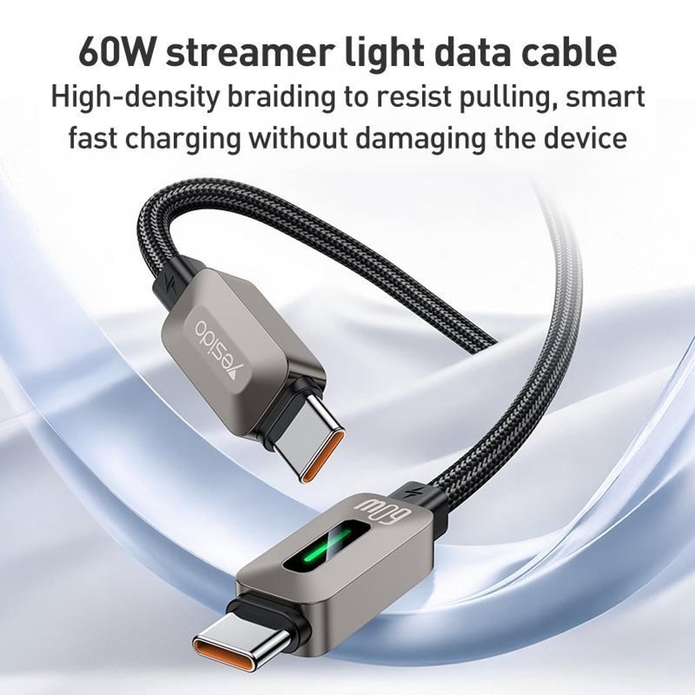 High Speed 60W USB C Cable with LED Streamer Light Fast Charging Data Sync