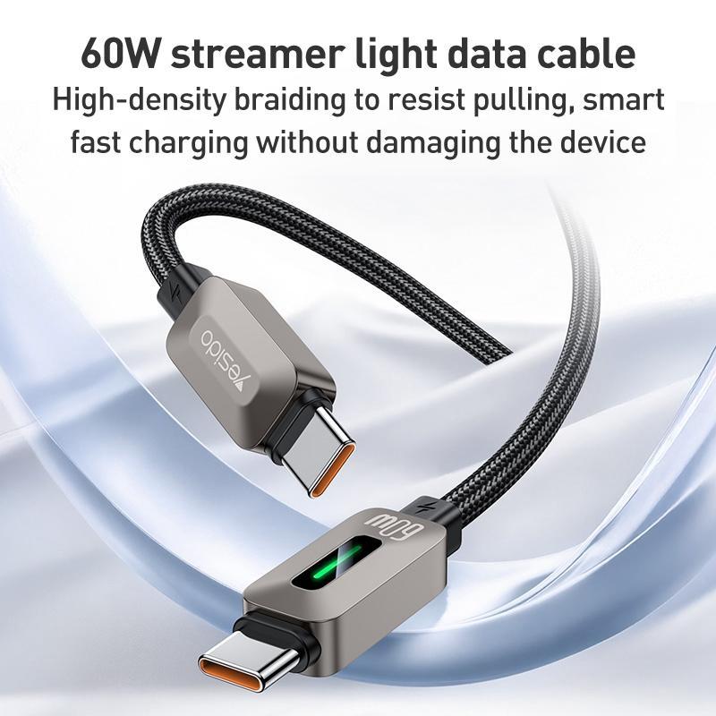 High Speed 60W USB C Cable with LED Streamer Light Fast Charging Data Sync