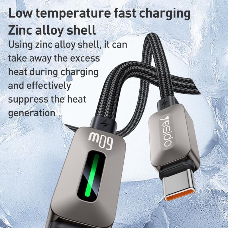 High Speed 60W USB C Cable with LED Streamer Light Fast Charging Data Sync