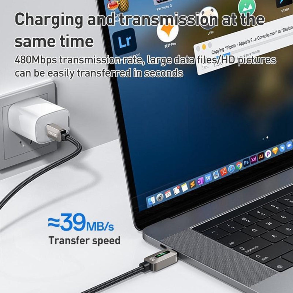 High Speed 60W USB C Cable with LED Streamer Light Fast Charging Data Sync