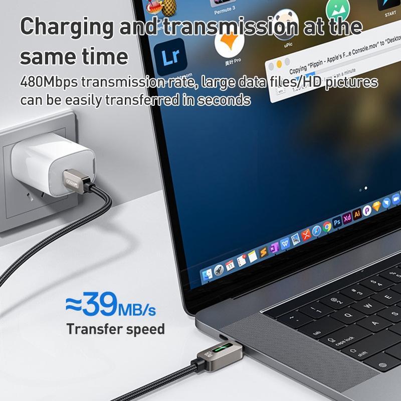 High Speed 60W USB C Cable with LED Streamer Light Fast Charging Data Sync