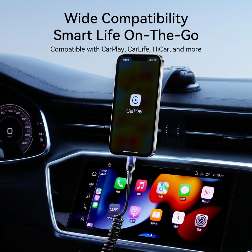 60W USB C Fast Charging Coiled Cable Durable Type C Data Cord For Car And Daily Use 4