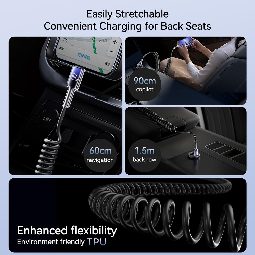 60W USB C Fast Charging Coiled Cable Durable Type C Data Cord For Car And Daily Use 5