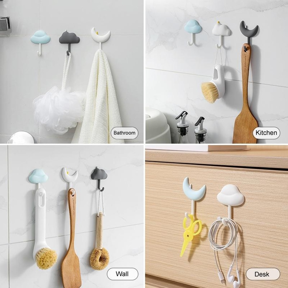 Cloud Shape Adhesive Wall Hooks No Drill Damage Free Hanging Solution