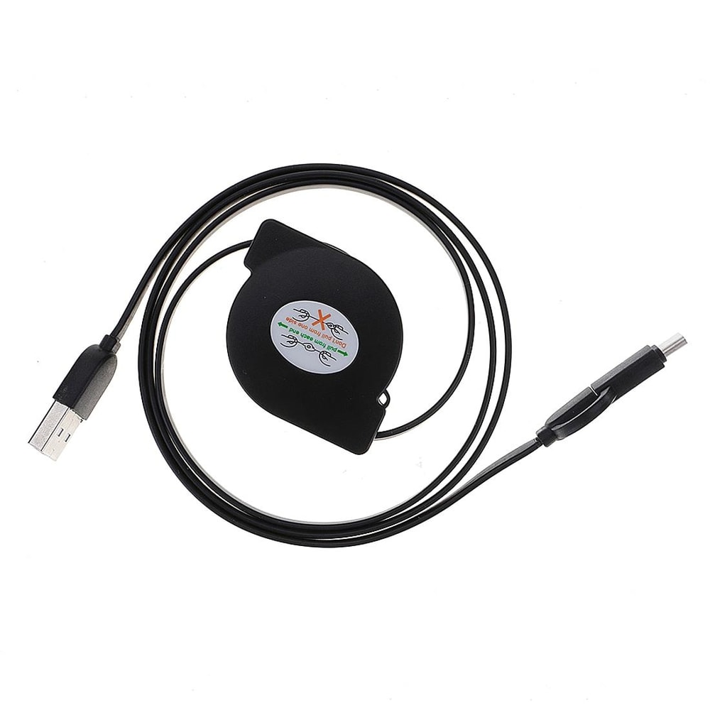 Retractable 2 In 1 USB Cable 1m Fast Charging Micro USB To Type C Cable 1