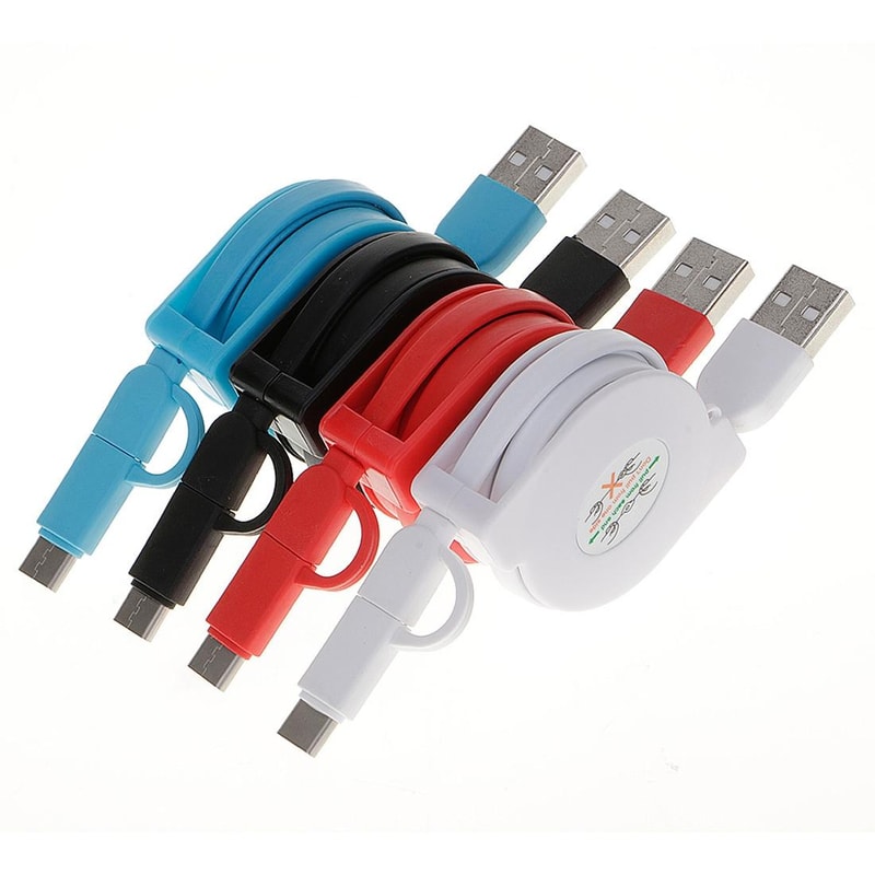 Retractable 2 In 1 USB Cable 1m Fast Charging Micro USB To Type C Cable 3