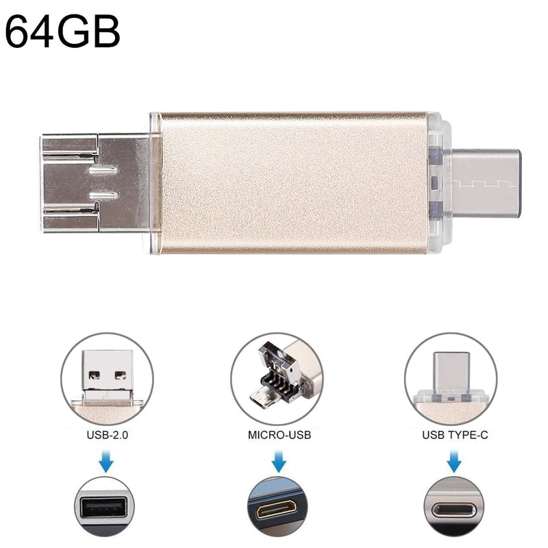3 in 1 USB C Flash Drive OTG Dual USB Portable Storage Device for Phone, Tablet & Laptop