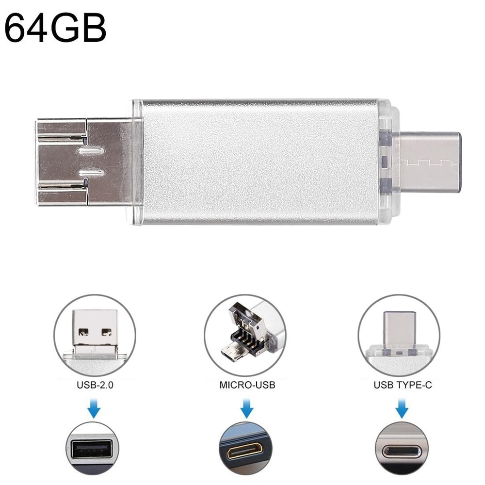3 in 1 USB C Flash Drive OTG Dual USB Portable Storage Device for Phone, Tablet & Laptop