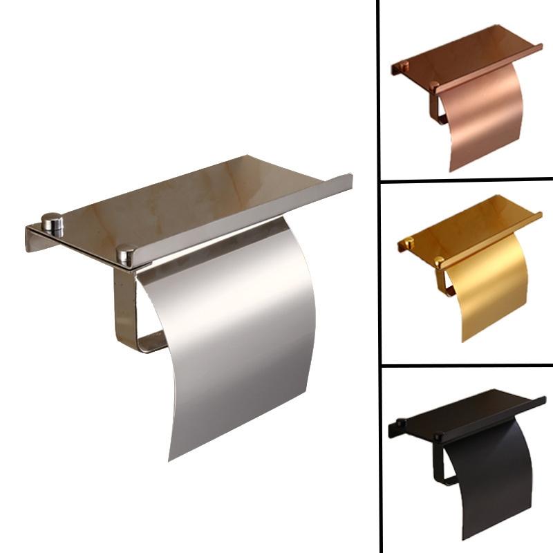 Stainless Steel Toilet Paper Holder With Phone Shelf Wall Mounted 0