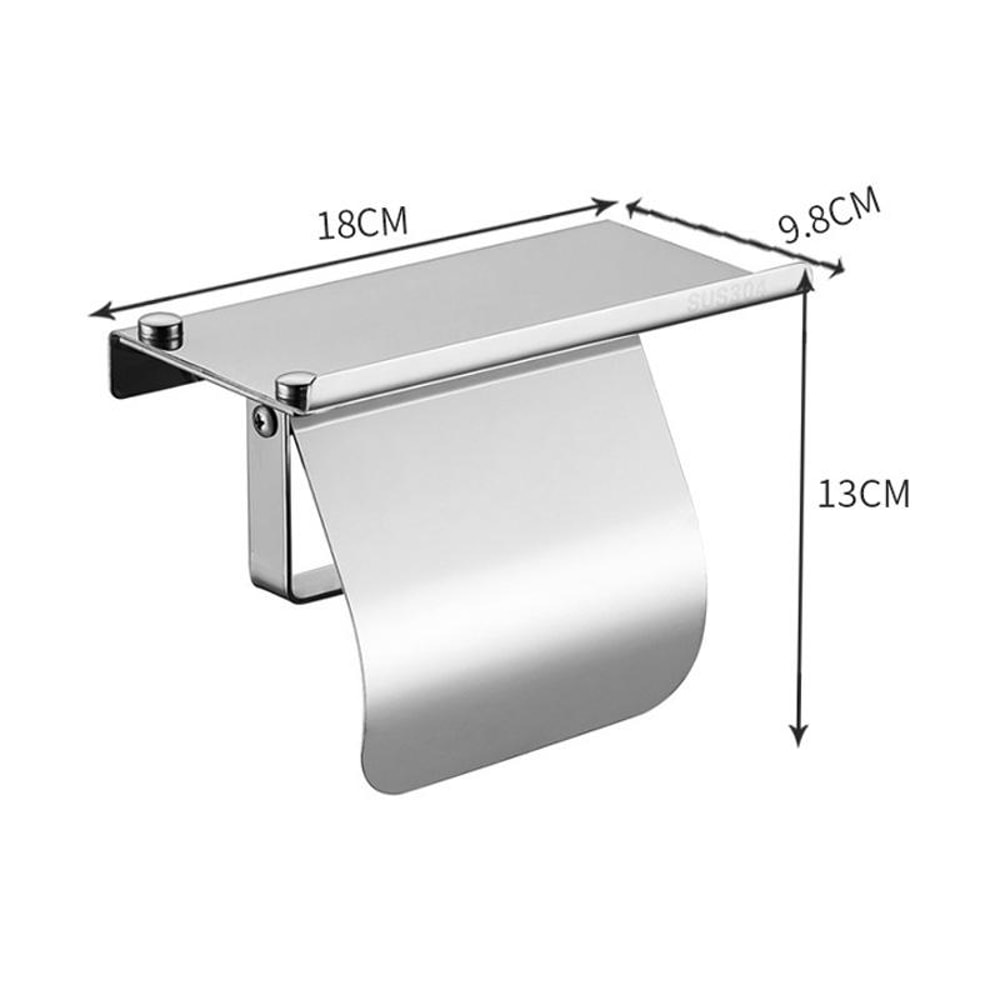 Stainless Steel Toilet Paper Holder With Phone Shelf Wall Mounted 4