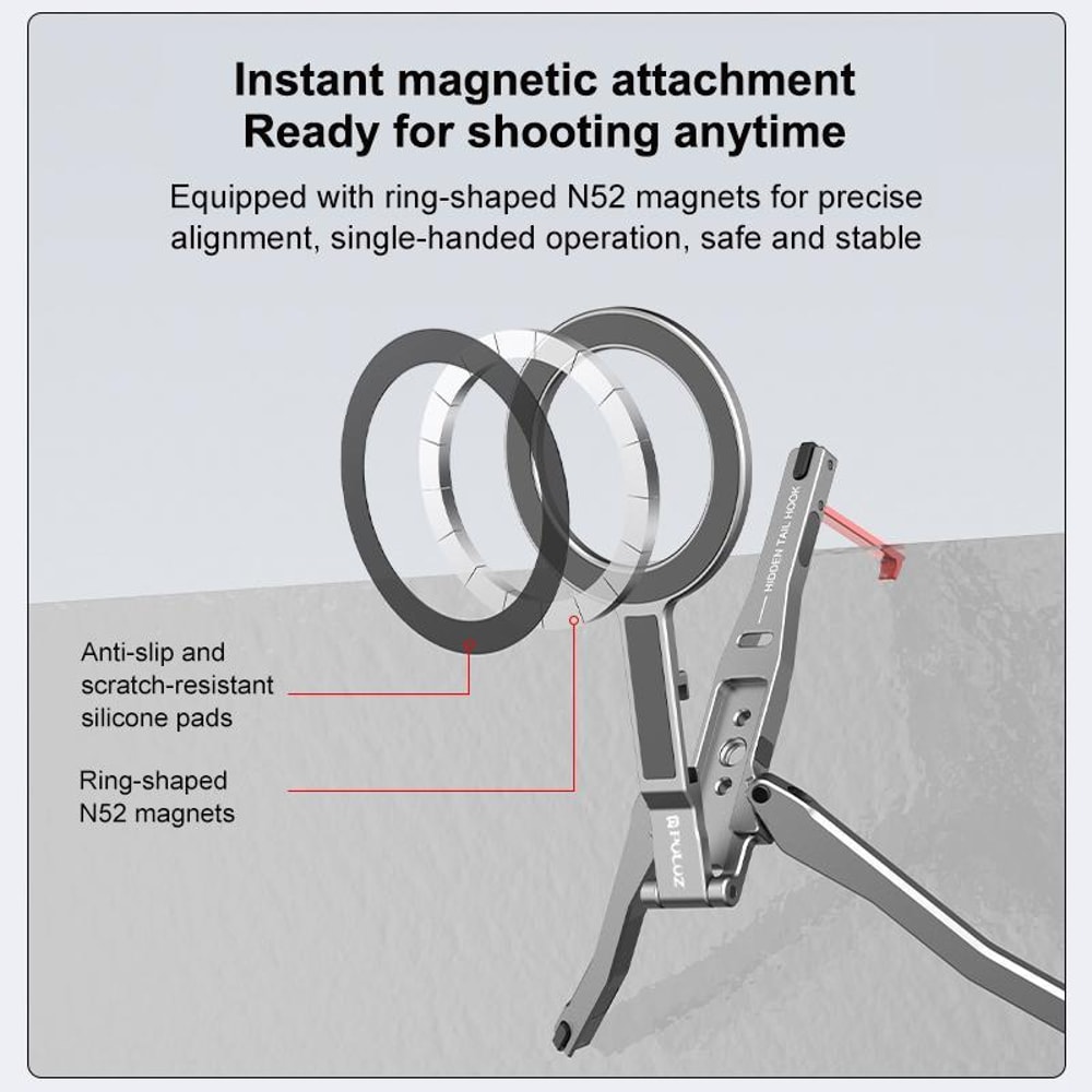 Foldable MagSafe Tripod Mount With Magnetic Phone Stand Grip And Desk Clamp 3