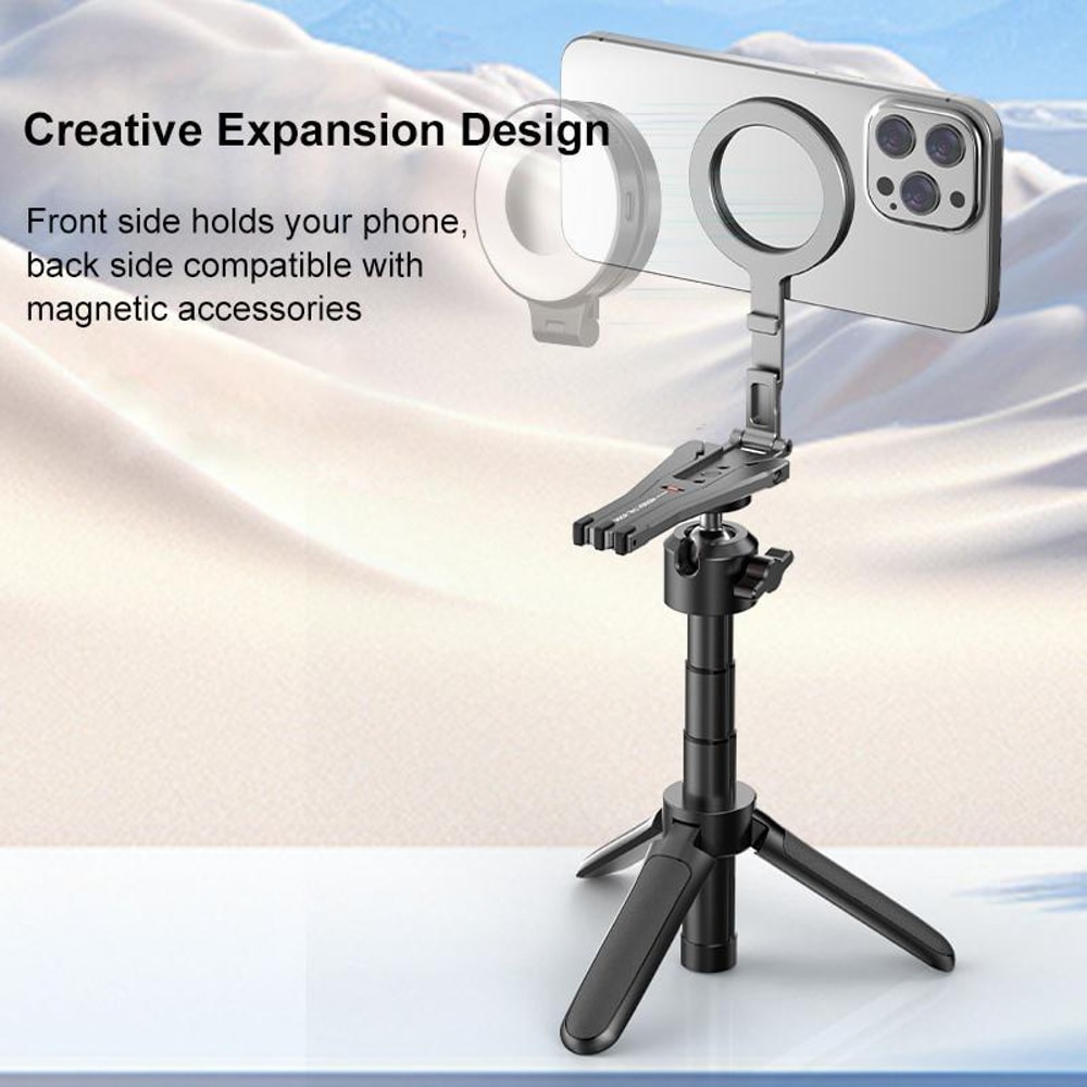 Foldable MagSafe Tripod Mount With Magnetic Phone Stand Grip And Desk Clamp 5