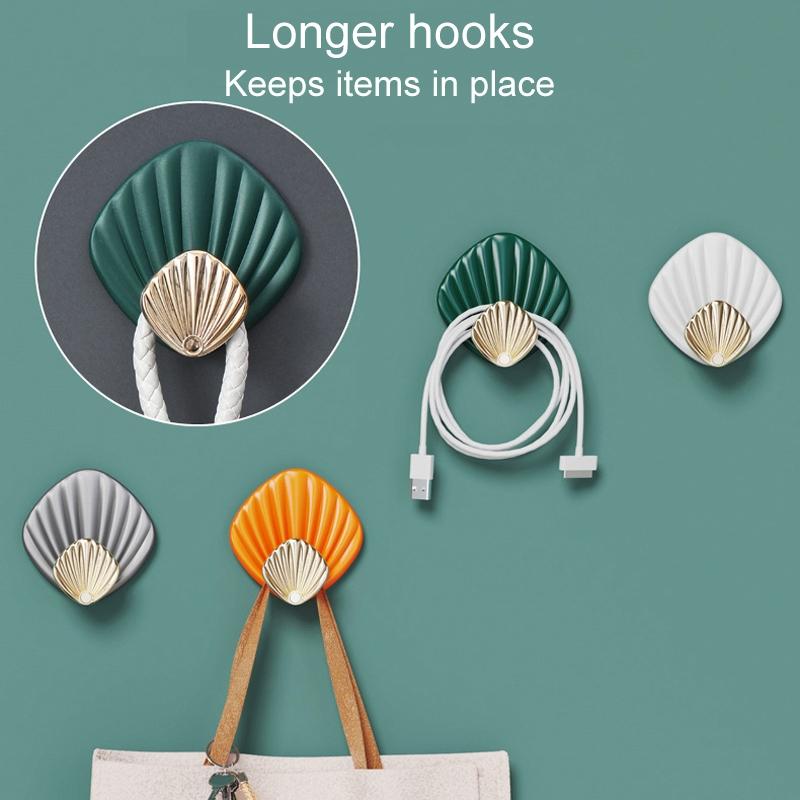 Seashell Adhesive Wall Hooks Set No Drill Waterproof Bathroom Kitchen Sticky Hooks 8