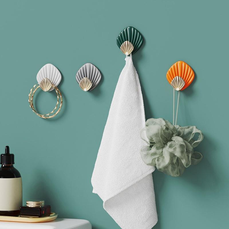 Seashell Adhesive Wall Hooks Set No Drill Waterproof Bathroom Kitchen Sticky Hooks 9