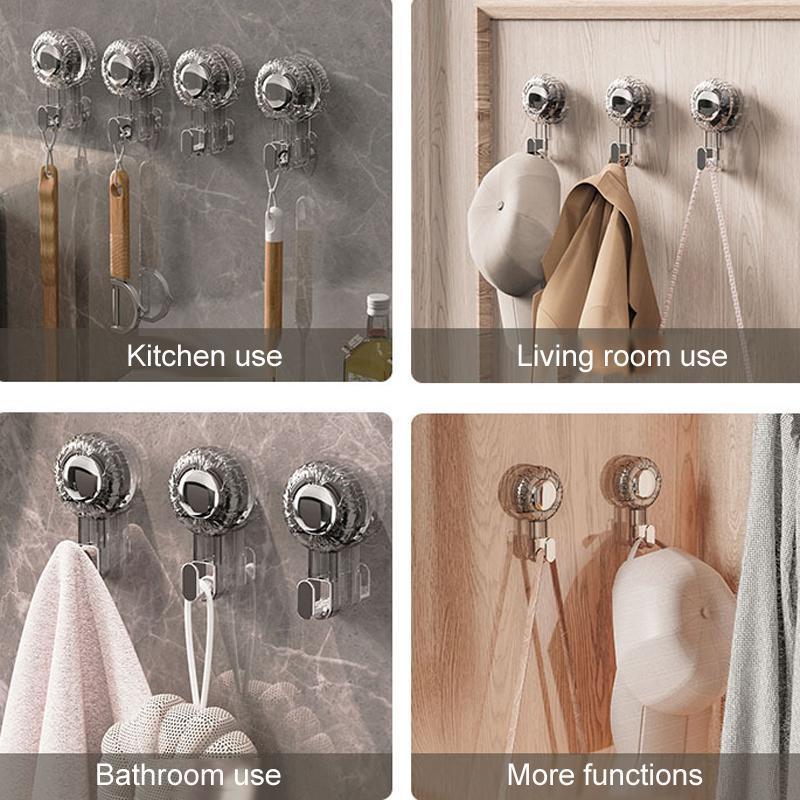 Rotary Vacuum Suction Cup Hook No Drill Wall Hook Strong Traceless Bathroom Organizer