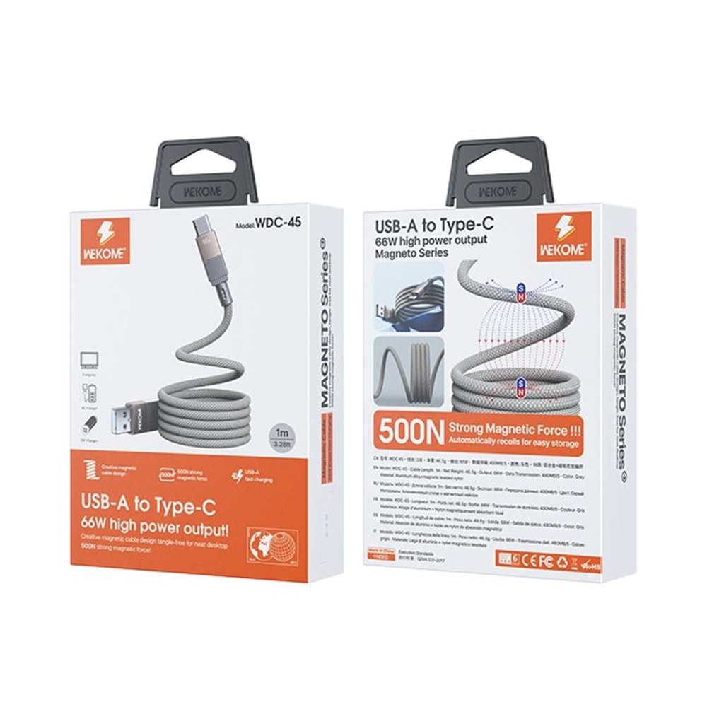 66W Fast Charging Magnetic USB C Cable 1M Braided Tangle Free Data Power Cord 2