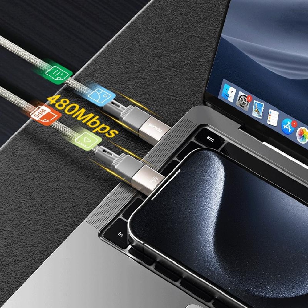 66W Fast Charging Magnetic USB C Cable 1M Braided Tangle Free Data Power Cord 6