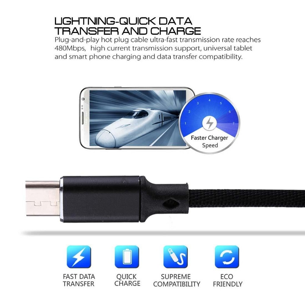 1m USB C Charging Cable Nylon Braided Fast Charging Type C Data Sync Cord 7