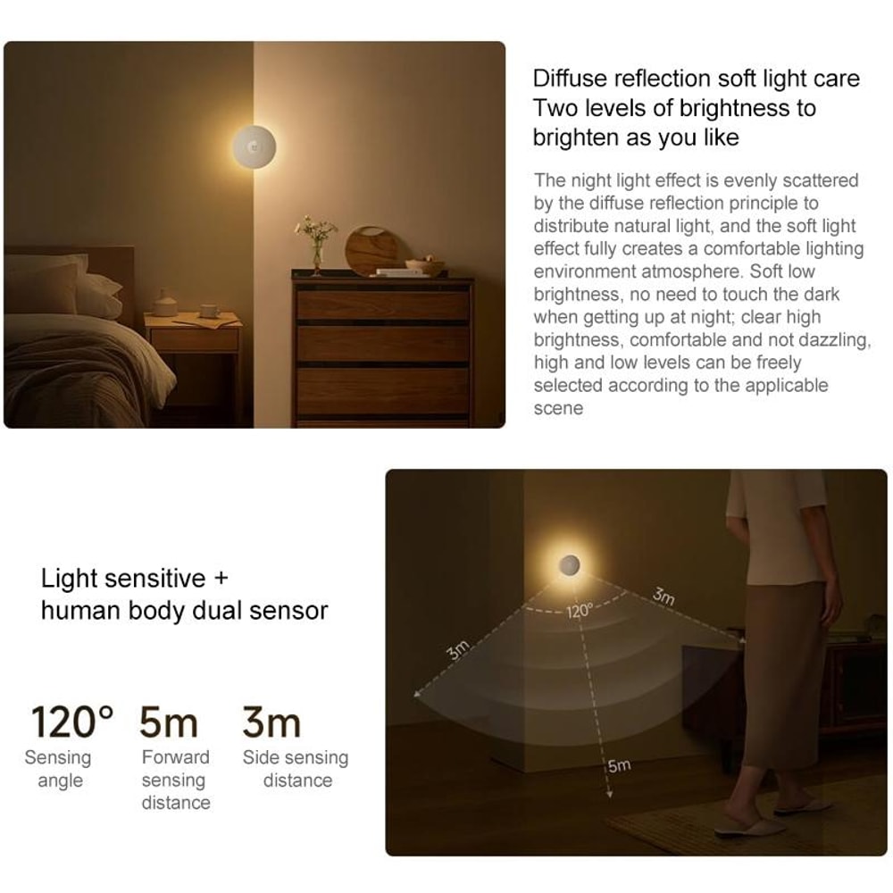 Smart Motion Sensor Night Light Rechargeable LED Bedside Lamp Magnetic Wireless 3