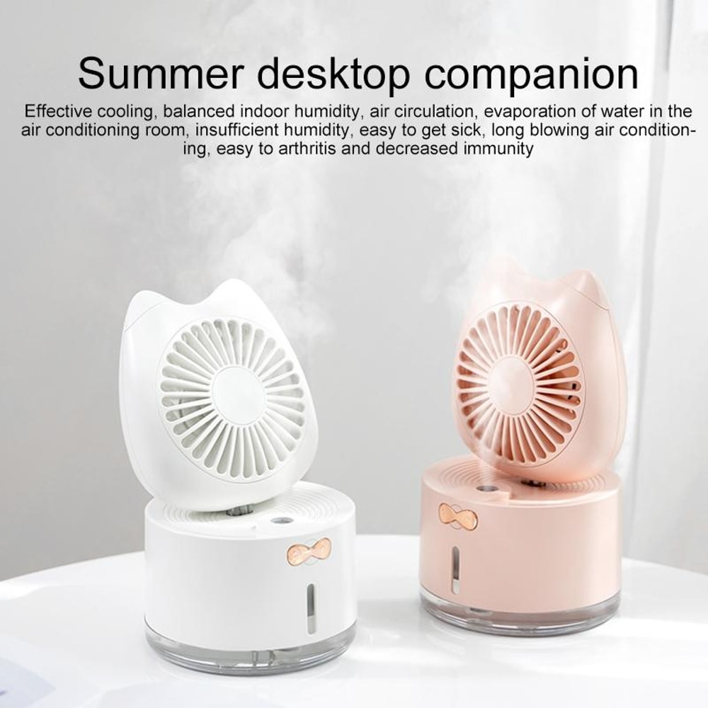 Cat Shape Rechargeable Desktop Humidifier Fan Portable Mist Cooling Mini Desk Air Cooler