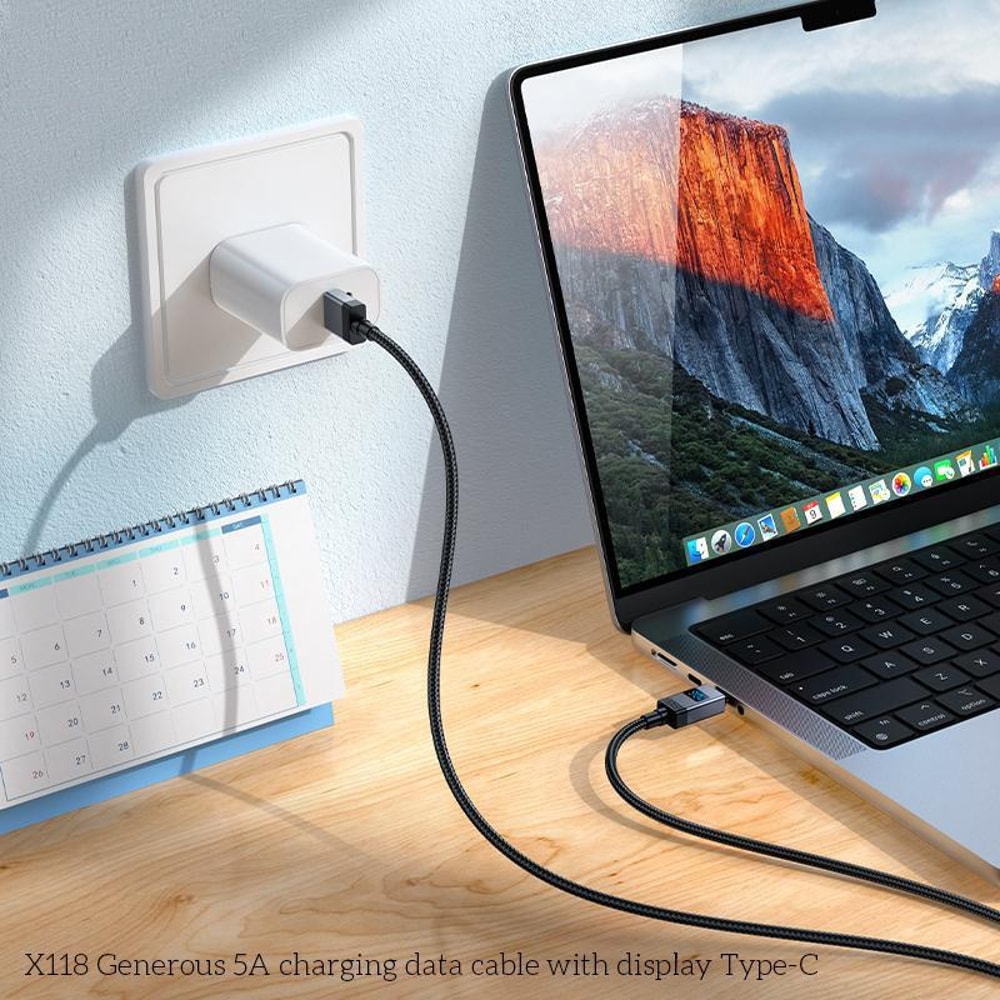 Fast Charging USB C Cable With LED Display Durable Braided 3