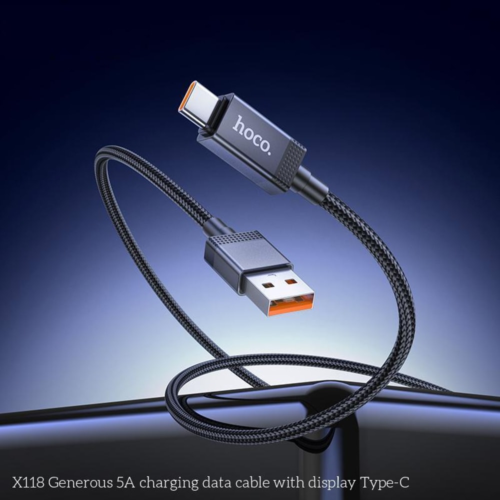 Fast Charging USB C Cable With LED Display Durable Braided 5