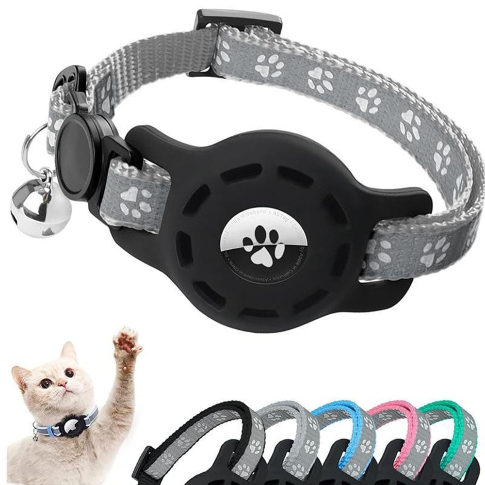 Reflective AirTag Cat Collar With Silicone Case Adjustable Pet Tracker Collar With Bell 0