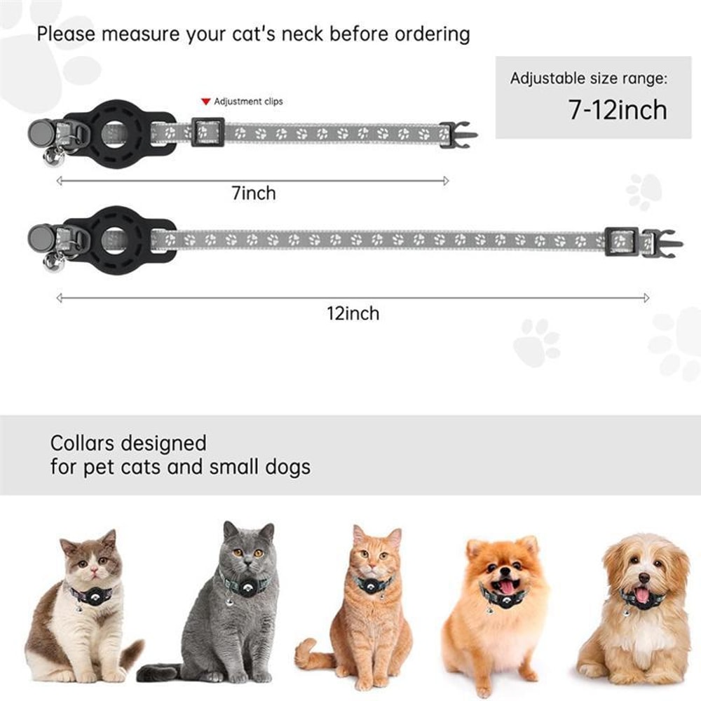 Reflective AirTag Cat Collar With Silicone Case Adjustable Pet Tracker Collar With Bell 1