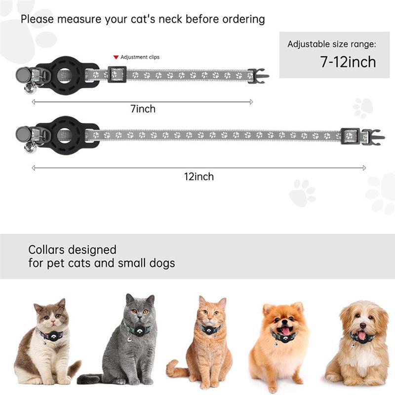 Reflective AirTag Cat Collar With Silicone Case Adjustable Pet Tracker Collar With Bell 1