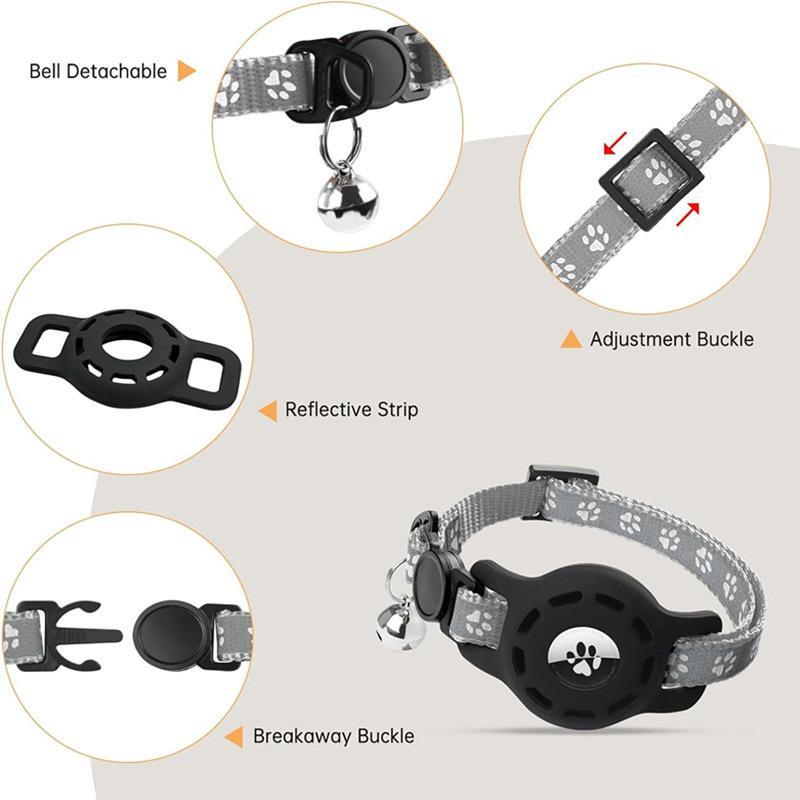 Reflective AirTag Cat Collar With Silicone Case Adjustable Pet Tracker Collar With Bell 2