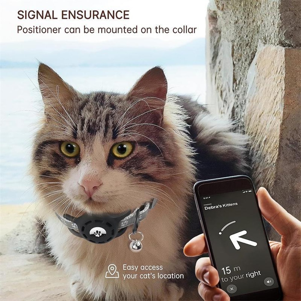 Reflective AirTag Cat Collar With Silicone Case Adjustable Pet Tracker Collar With Bell 4