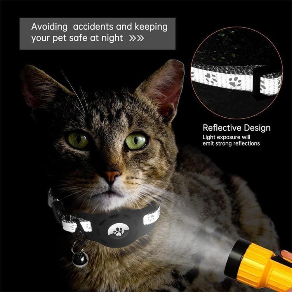 Reflective AirTag Cat Collar With Silicone Case Adjustable Pet Tracker Collar With Bell 6